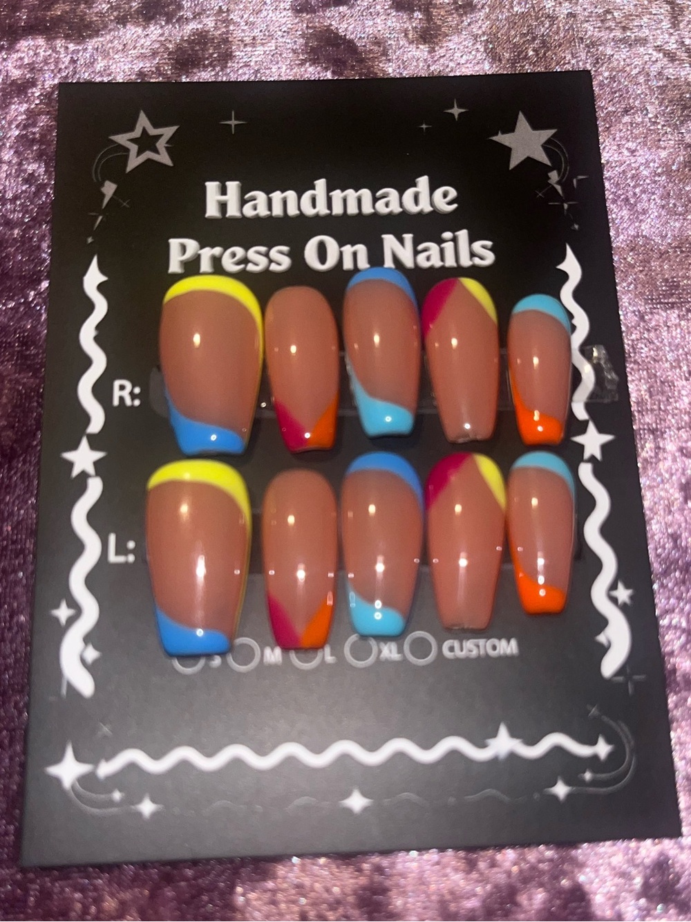 Handmade Press On Nails - Multicolor French Tip Design - Picture 2 of 2